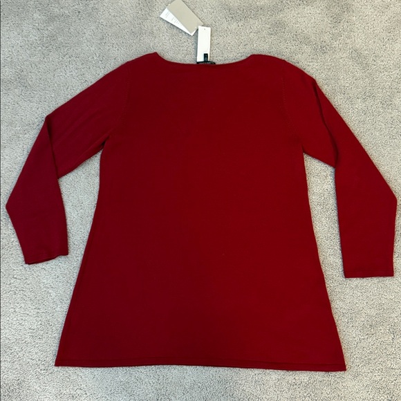 Eileen Fisher Merino Jersey Long Sleeve Top Cranberry Red Size Large - Picture 2 of 7